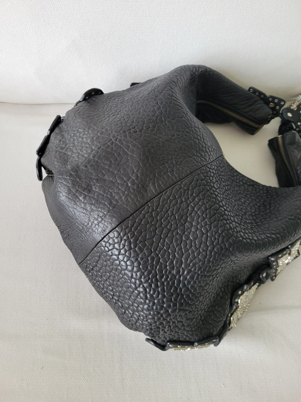 CHARM AND LUCK Black Leather Hobo Shoulder Satchel Purse